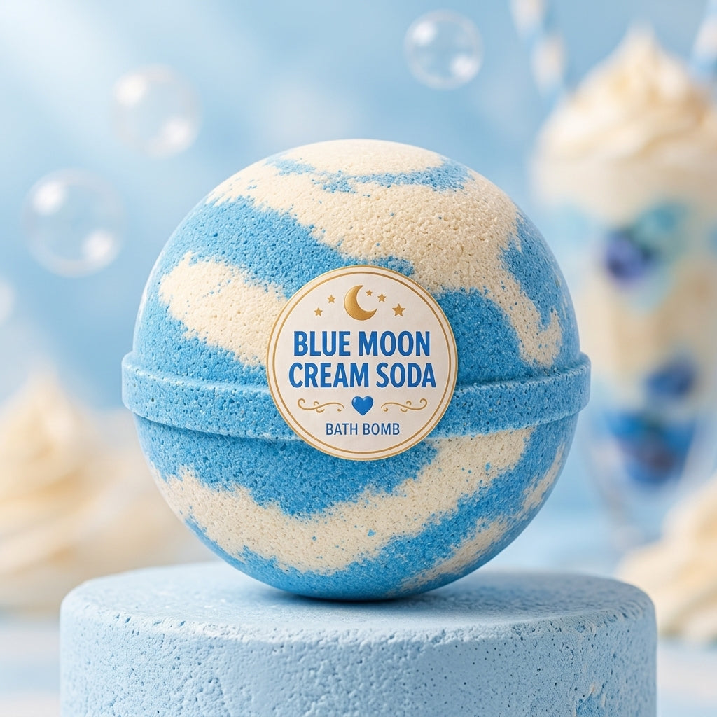Blue Moon Cream Soda Bath Bomb | Blue Raspberry Cream Fizzy Bath Bomb | Cute Handmade Bath Gift