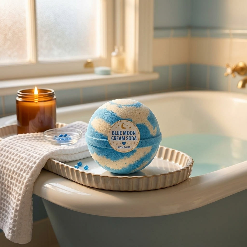 Blue Moon Cream Soda Bath Bomb | Blue Raspberry Cream Fizzy Bath Bomb | Cute Handmade Bath Gift