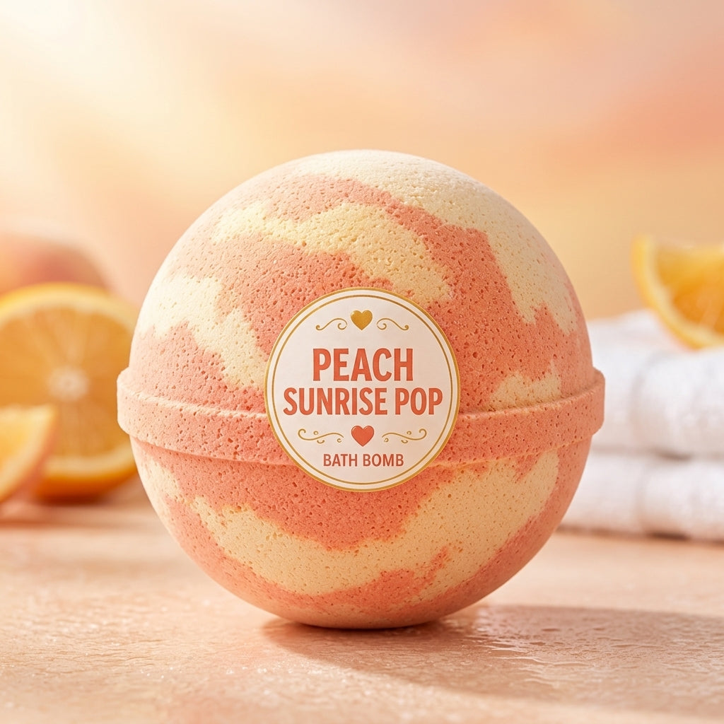 Peach Sunrise Pop Bath Bomb | Peach Citrus Cream Fizzy Bath Bomb | Handmade Spa Gift for Her