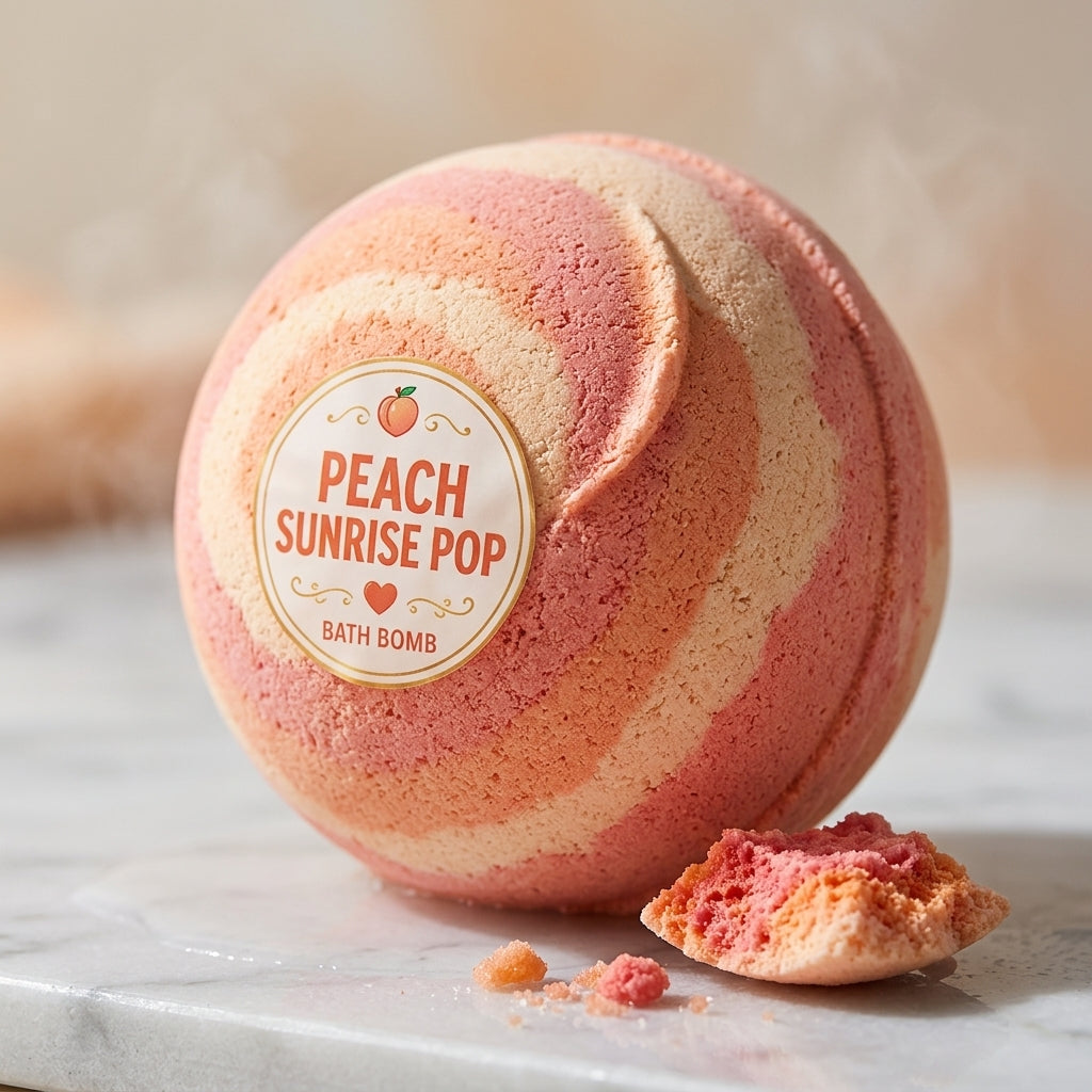 Peach Sunrise Pop Bath Bomb | Peach Citrus Cream Fizzy Bath Bomb | Handmade Spa Gift for Her