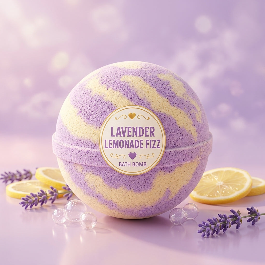 Lavender Lemonade Fizz Bath Bomb | Lavender Lemon Cream Fizzy Bath Bomb | Handmade Self Care Gift
