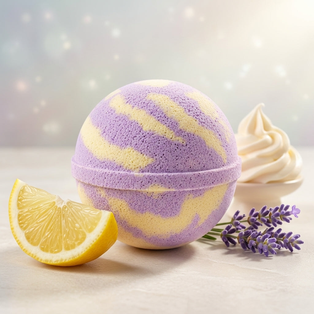 Lavender Lemonade Fizz Bath Bomb | Lavender Lemon Cream Fizzy Bath Bomb | Handmade Self Care Gift
