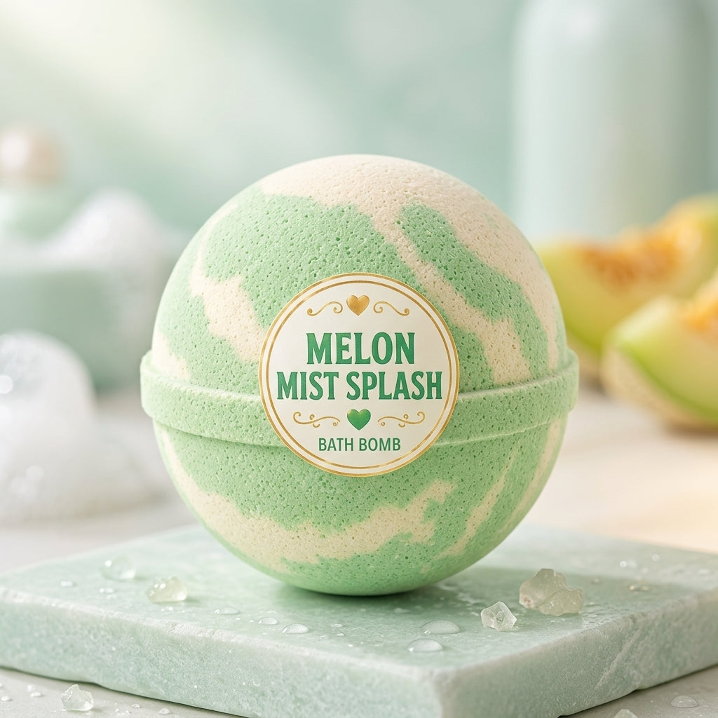 Melon Mist Splash Bath Bomb | Cucumber Melon Cream Fizzy Bath Bomb | Fresh Handmade Bath Treat