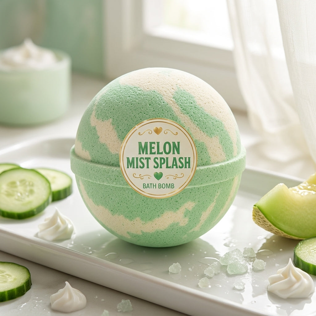 Melon Mist Splash Bath Bomb | Cucumber Melon Cream Fizzy Bath Bomb | Fresh Handmade Bath Treat