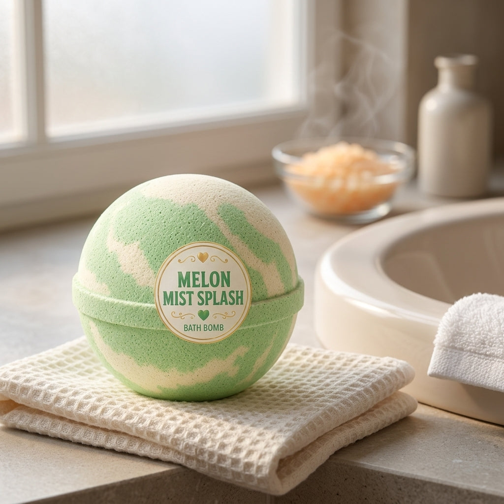 Melon Mist Splash Bath Bomb | Cucumber Melon Cream Fizzy Bath Bomb | Fresh Handmade Bath Treat