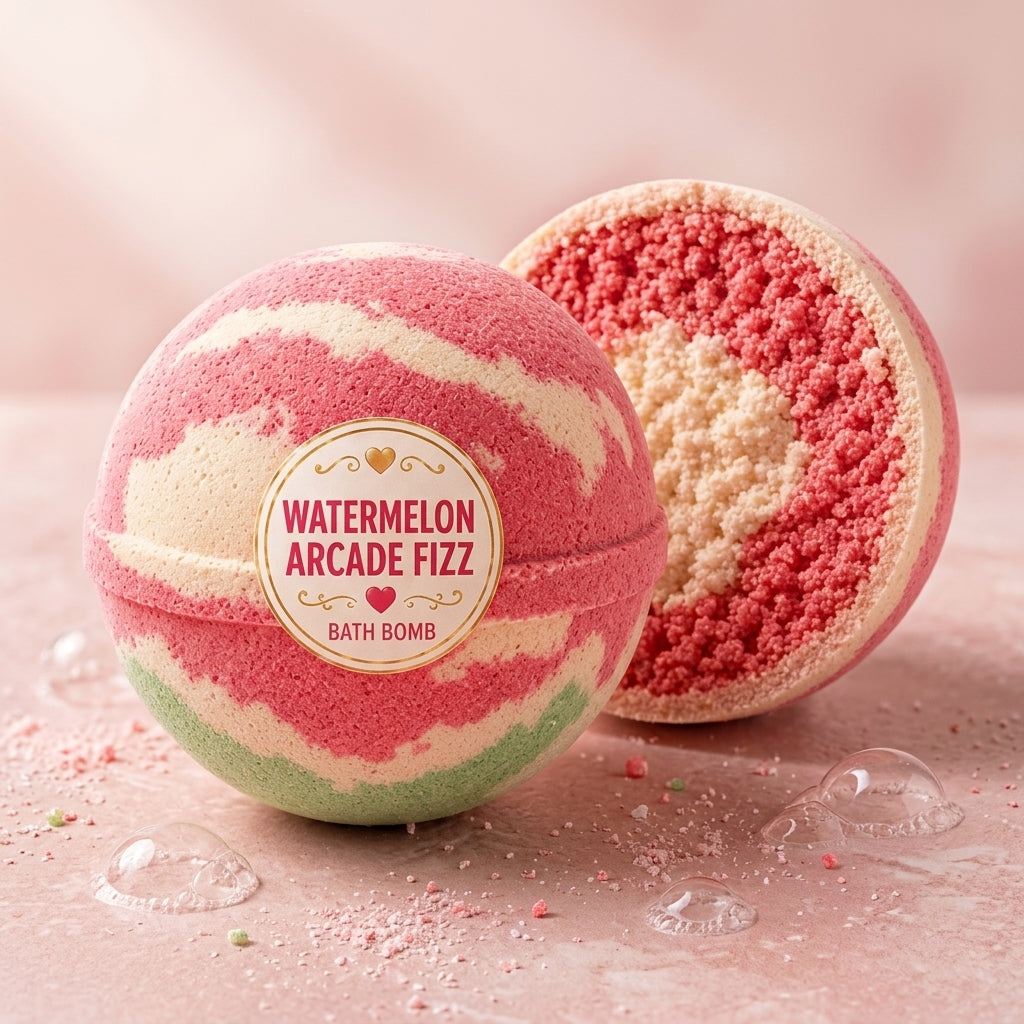 Watermelon Arcade Fizz Bath Bomb | Watermelon Candy Cream Fizzy Bath Bomb | Fun Handmade Bath Gift