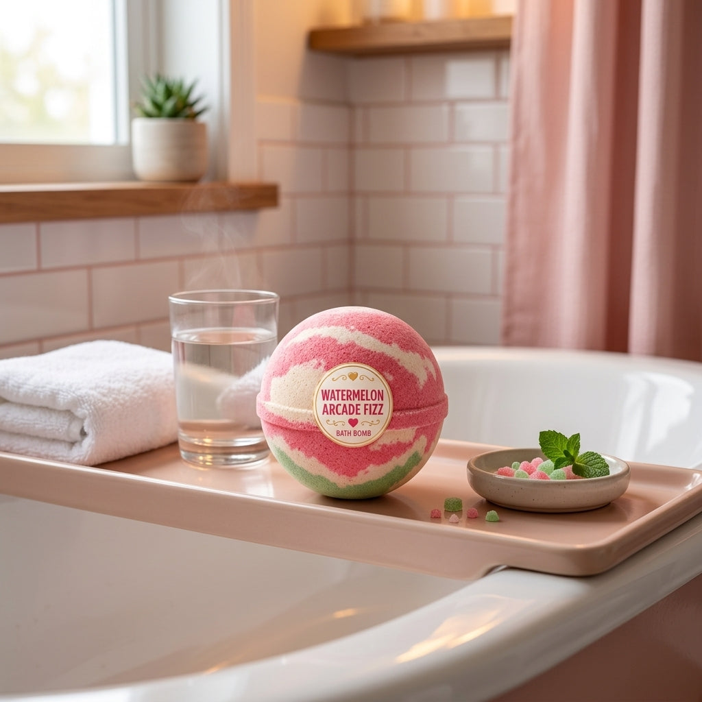Watermelon Arcade Fizz Bath Bomb | Watermelon Candy Cream Fizzy Bath Bomb | Fun Handmade Bath Gift
