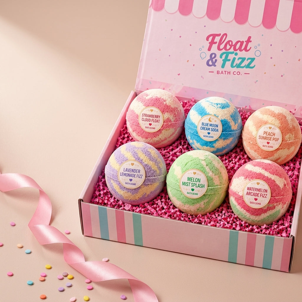 Bath Bomb Gift Set | 6 Pack Handmade Fizzy Bath Bombs | Soda Shop Scented Self Care Gift Box