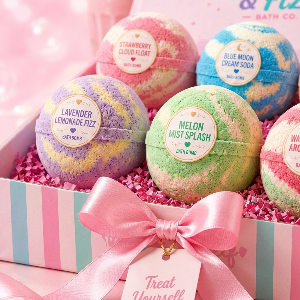 Bath Bomb Gift Set | 6 Pack Handmade Fizzy Bath Bombs | Soda Shop Scented Self Care Gift Box