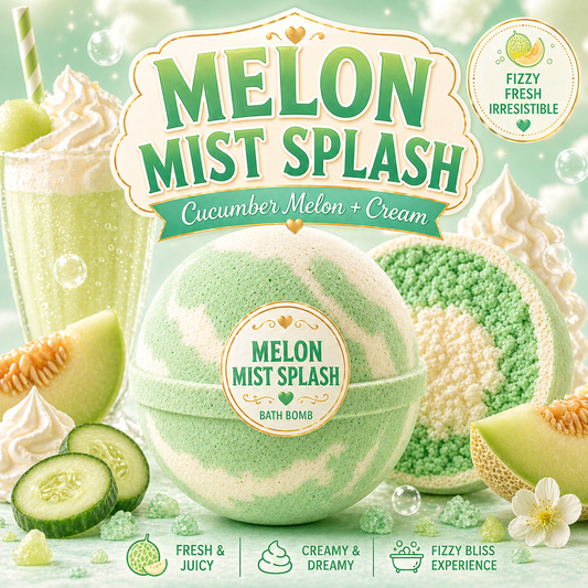 Melon Mist Splash Bath Bomb | Cucumber Melon Cream Fizzy Bath Bomb | Fresh Handmade Bath Treat