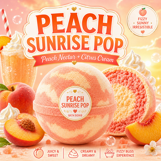 Peach Sunrise Pop Bath Bomb | Peach Citrus Cream Fizzy Bath Bomb | Handmade Spa Gift for Her