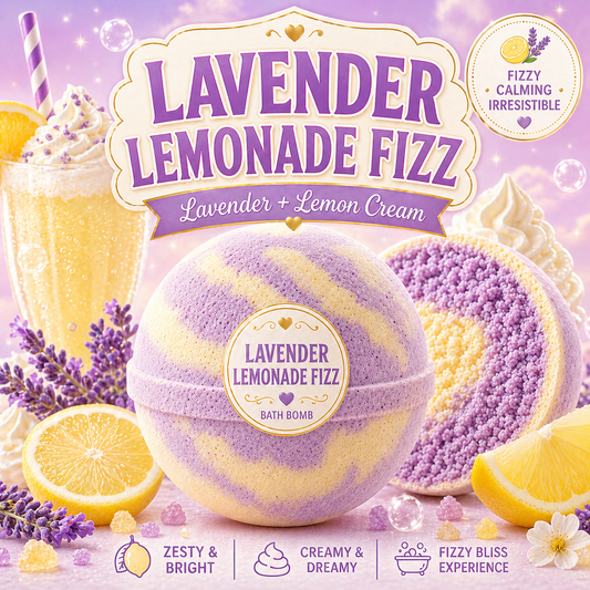 Lavender Lemonade Fizz Bath Bomb | Lavender Lemon Cream Fizzy Bath Bomb | Handmade Self Care Gift