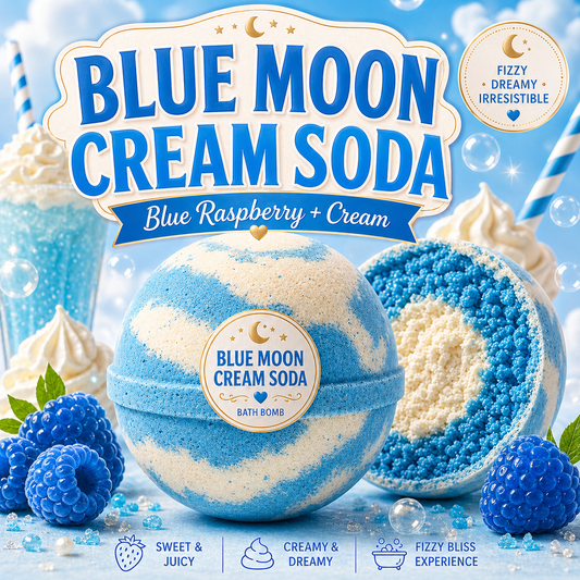 Blue Moon Cream Soda Bath Bomb | Blue Raspberry Cream Fizzy Bath Bomb | Cute Handmade Bath Gift