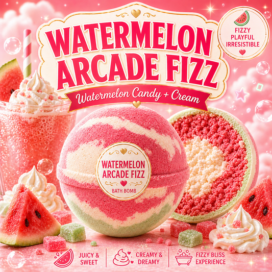 Watermelon Arcade Fizz Bath Bomb | Watermelon Candy Cream Fizzy Bath Bomb | Fun Handmade Bath Gift